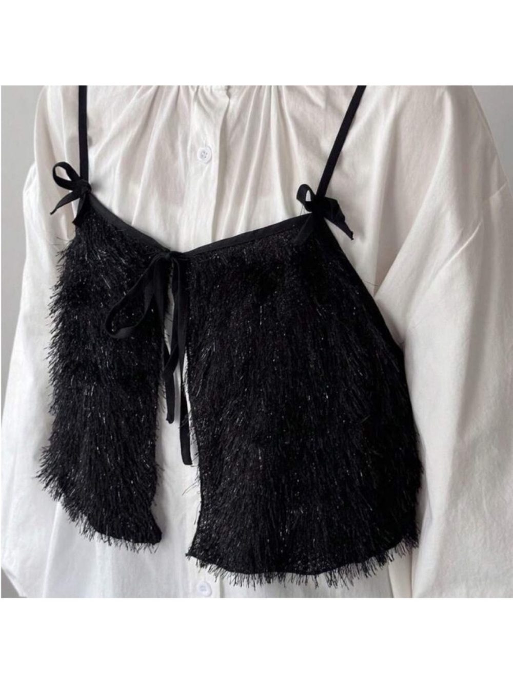 Black Textured Tie-Front Cami Top